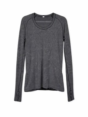 Lululemon Womens Swiftly Tech Long Sleeve Crew Top Black White Stripe Size 10